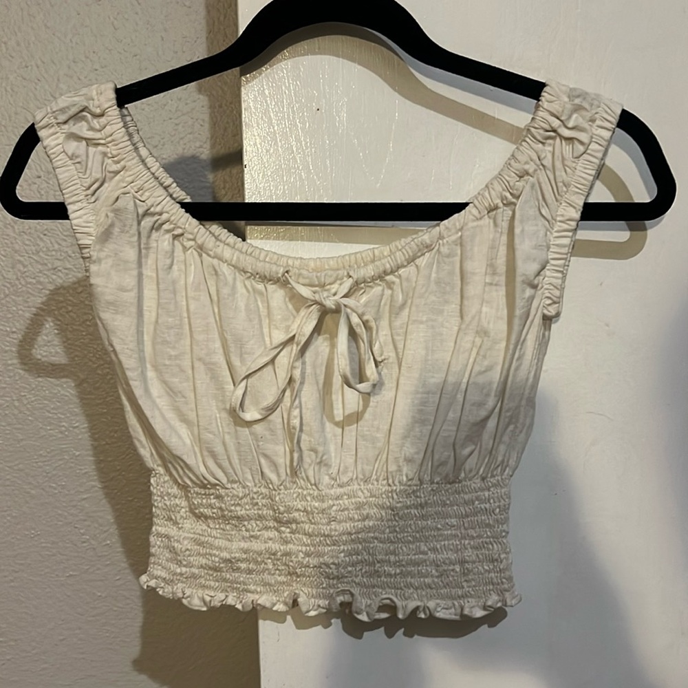 Cropped cream off the shoulder top